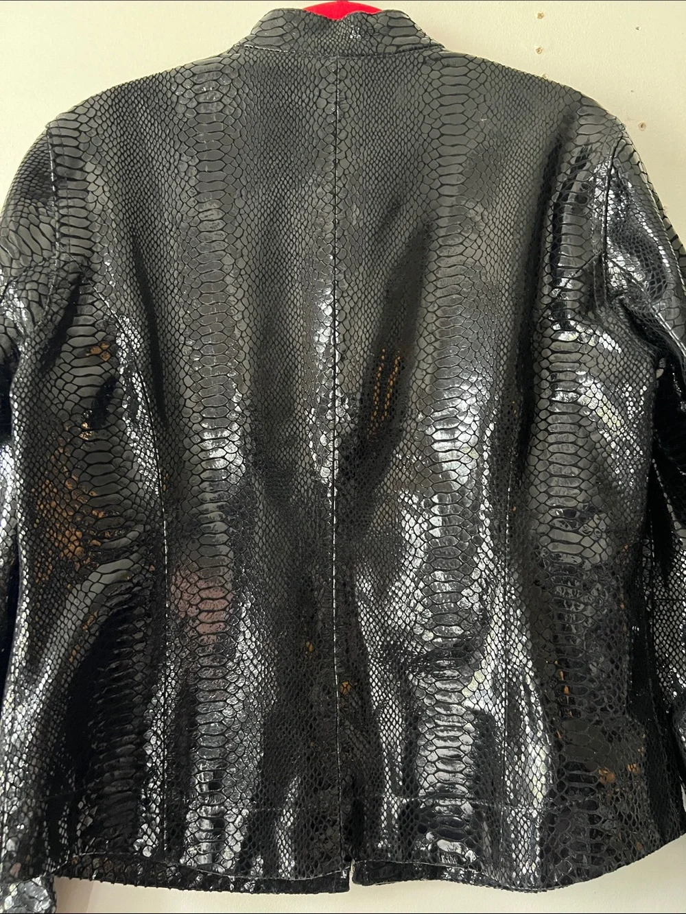 Chico's Black 100% Leather Snakeskin Zip Jacket with lining Size 1